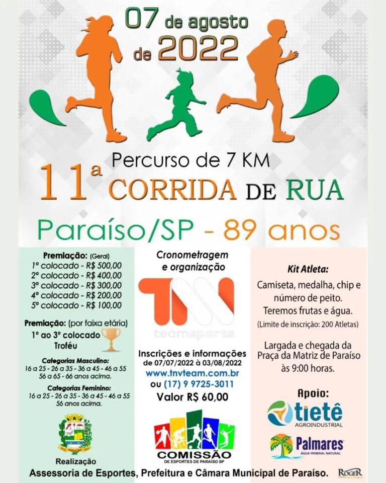 11ª CORRIDA DE RUA DE PARAÍSO-SP