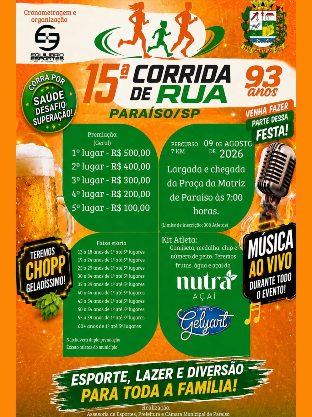 15ª CORRIDA PEDESTRE DA CIDADE DE PARAÍSO-SP